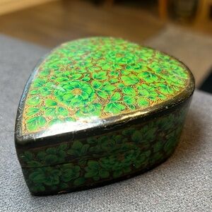 Vintage Handmade Artisan Floral Heart Shaped Box Handpainted Vanity Boudoir